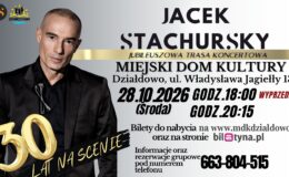 plakat informujący o koncercie Jacka Stachursky'ego w MDK w Działdowie