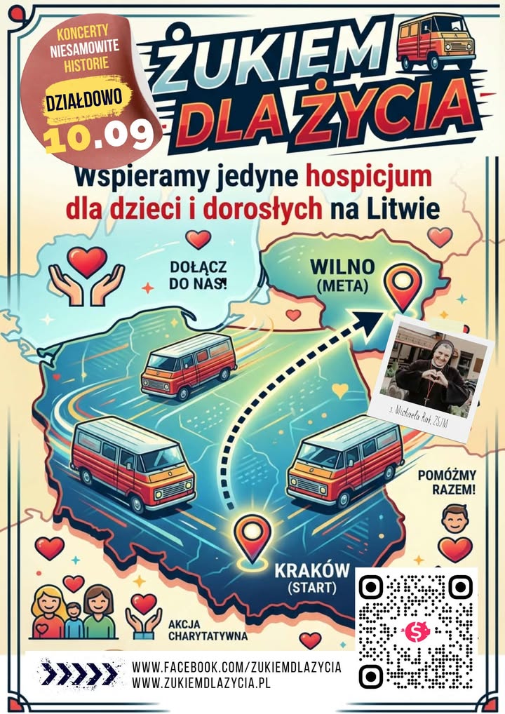 plakat informujący o akcji „Żukiem dla Życia”, której wolontariusze zawitają do Działdowa
