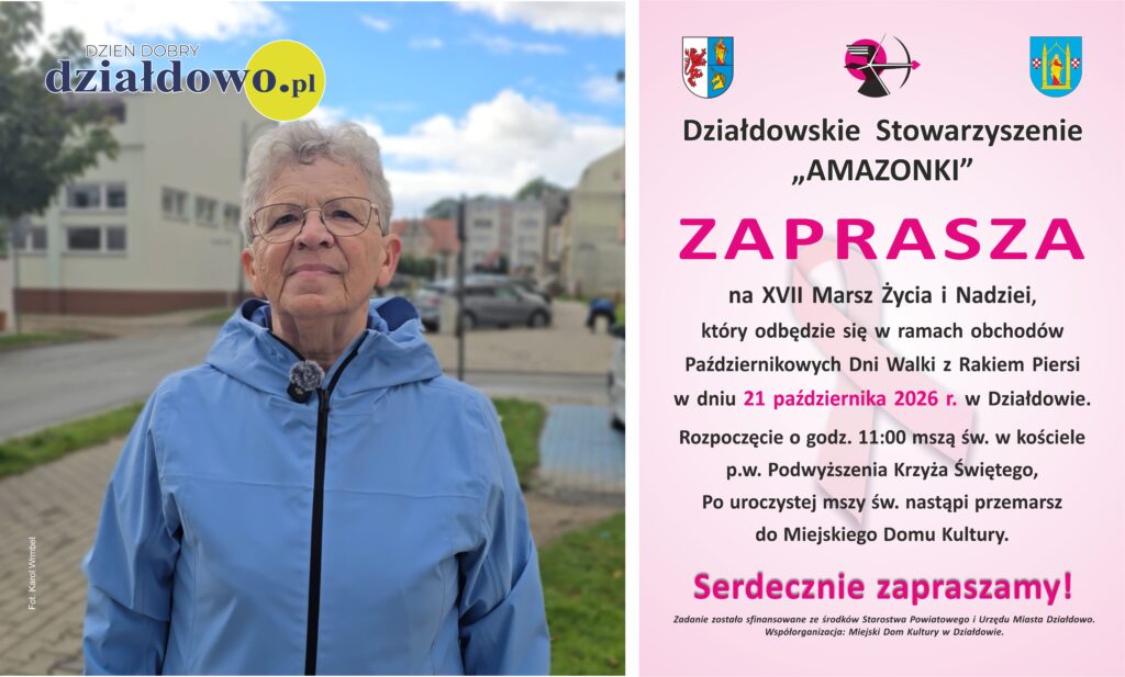 Genowefa Marciniak i plakat informujący o XVII Marszu Życia i Nadziei