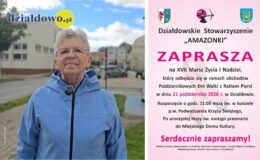 Genowefa Marciniak i plakat informujący o XVII Marszu Życia i Nadziei