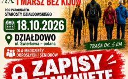 plakat informujący o zamknięciu zapisów na Jesienne Mistrzostwa Nordic Walking i marsz bez kijów