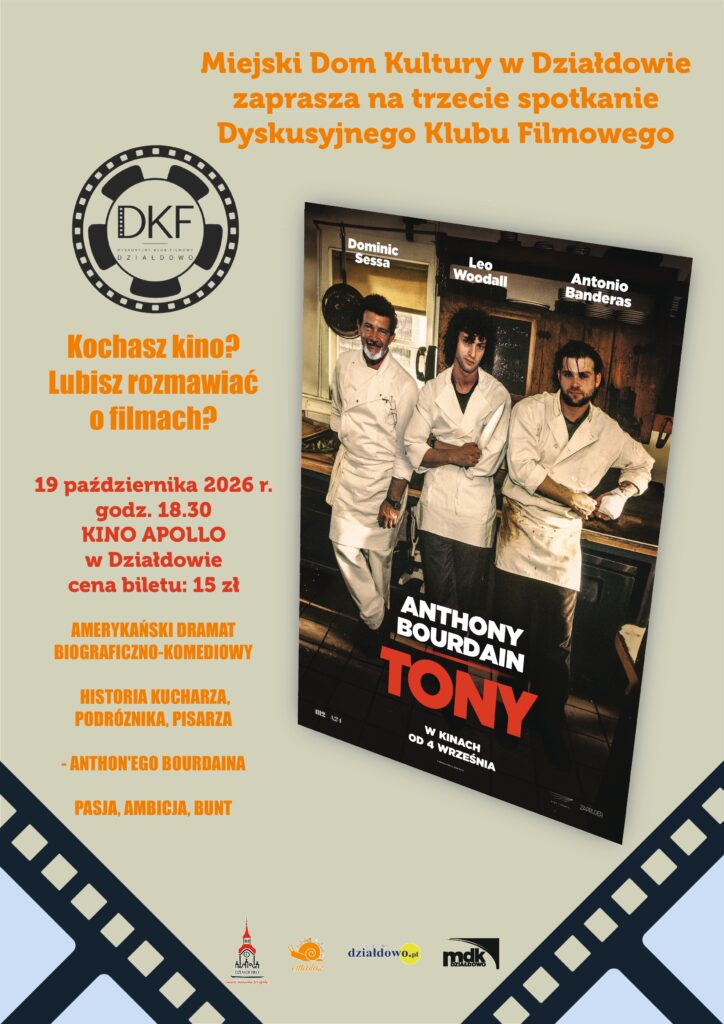 na zdjęciu plakat informujący o spotkaniu Dyskusyjnego Klubu Filmowego, podczas którego poprowadzona zostanie rozmowa o filmie „Tony”