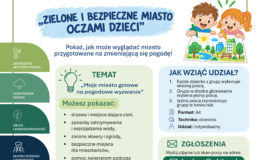 plakat zapraszający do udziału w konkursie plastycznym "Moje miasto gotowe na pogodowe wyzwania